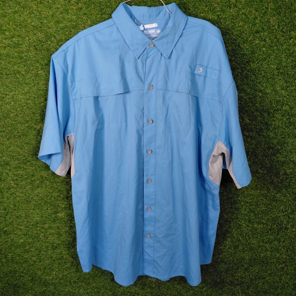 Reel Legends Mariner II Fishing Shirt Mens XL‎ Blue Short Sleeve